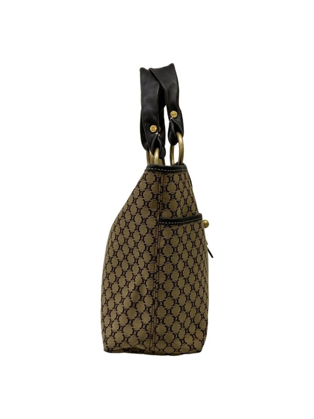 Celine Tote Macadam Pattern Dark Brown Beige Leather - Picture 2 of 15